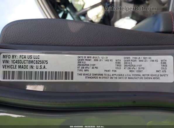 1C4SDJCT8MC825975 2021 DODGE DURANGO Gray Engine compartment view