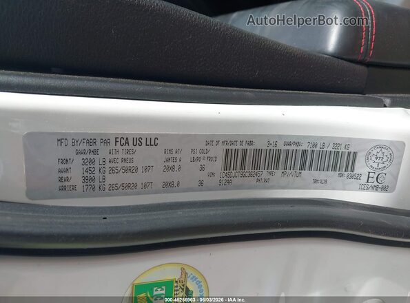 1C4SDJCT9GC362457 2016 DODGE DURANGO Белый Вид подкапотного пространства