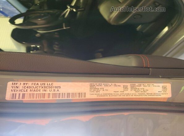 1C4SDJCTXSC501925 2025 DODGE DURANGO Gray VIN კოდის სტიკერის ხედი
