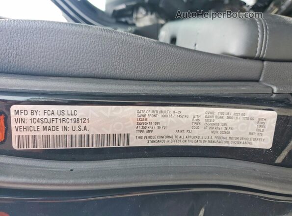 1C4SDJFT1RC198121 2024 DODGE DURANGO Black სალონის 360-გრადუსიანი ხედი