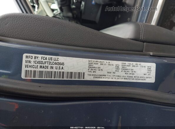 1C4SDJFT2LC443645 2020 DODGE DURANGO Blue Вид підкапотного простору
