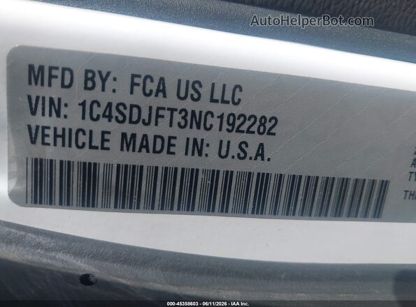 1C4SDJFT3NC192282 2022 DODGE DURANGO White Engine compartment view