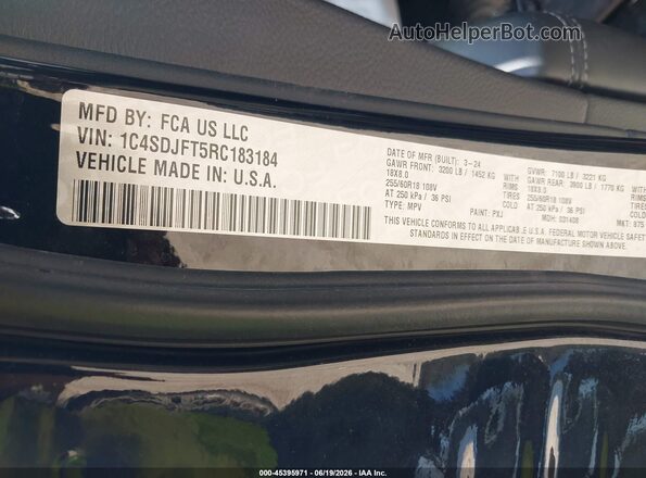 1C4SDJFT5RC183184 2024 DODGE DURANGO Black Вид підкапотного простору