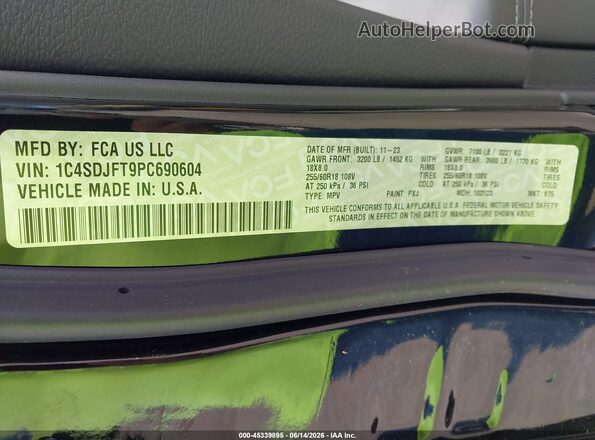 1C4SDJFT9PC690604 2023 DODGE DURANGO Black Vista del compartimento del motor