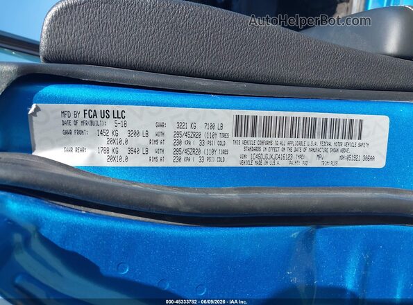 1C4SDJGJXJC416123 2018 DODGE DURANGO Blue Widok komory silnika