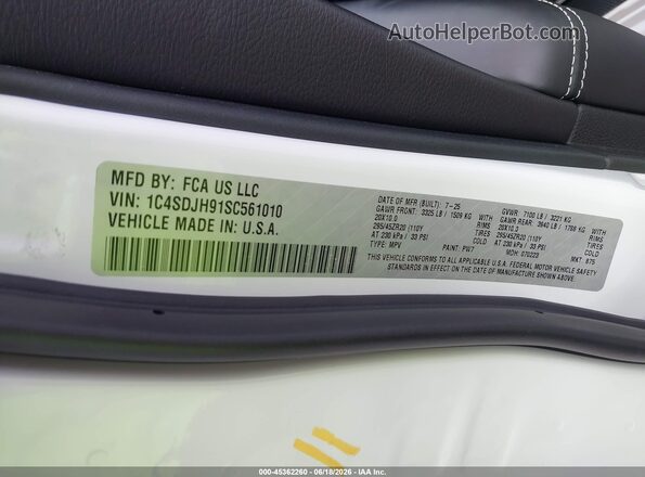 1C4SDJH91SC561010 2025 DODGE DURANGO Белый Вид подкапотного пространства