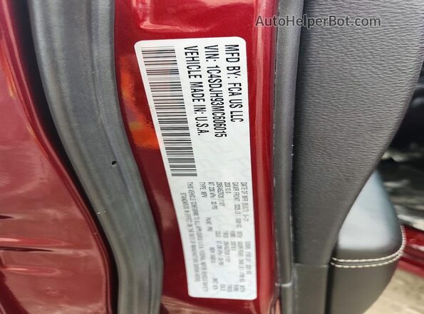 1C4SDJH93MC606015 2021 DODGE DURANGO Maroon Vista de la etiqueta del VIN