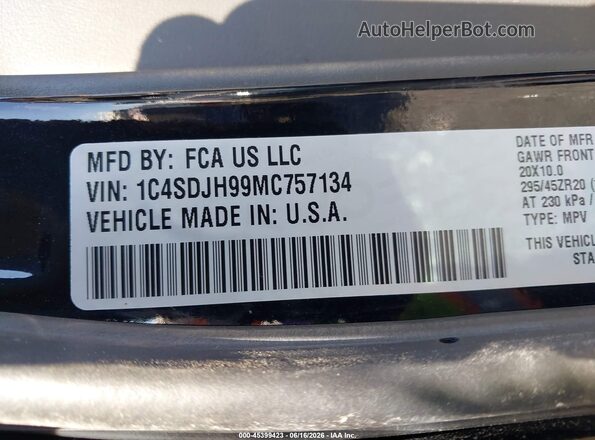 1C4SDJH99MC757134 2021 DODGE DURANGO Black 