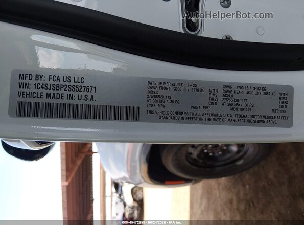 1C4SJSBP2SS527671 2025 JEEP WAGONEER L White Вид підкапотного простору
