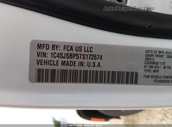 1C4SJSBP5TS172674 2026 JEEP GRAND WAGONEER L White Vista del compartimento del motor