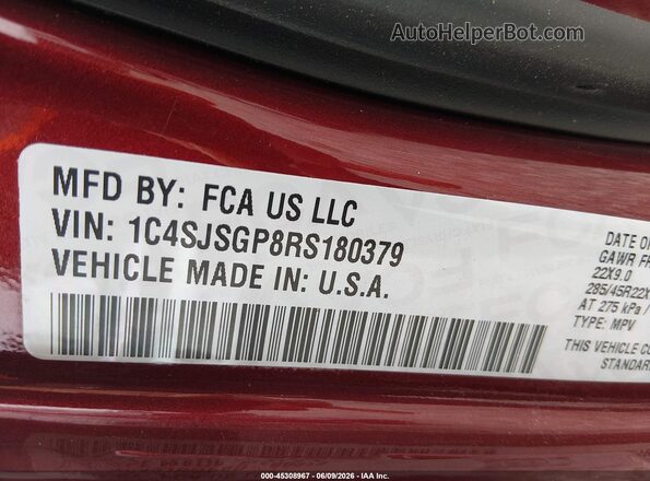 1C4SJSGP8RS180379 2024 JEEP GRAND WAGONEER L Red Շարժիչի բաժամունքի տեսք