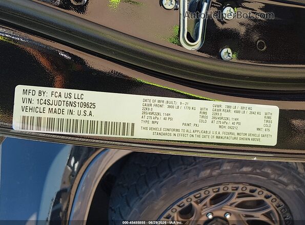 1C4SJUDT6NS109625 2022 JEEP WAGONEER Черный Вид подкапотного пространства