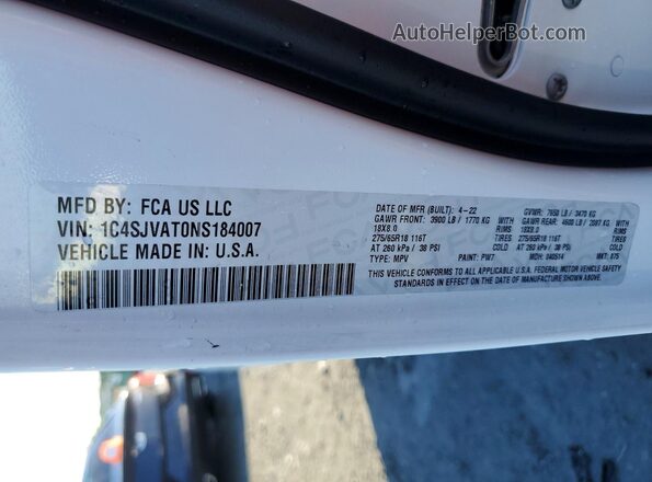 1C4SJVAT0NS184007 2022 JEEP WAGONEER White Widok naklejki z numerem VIN