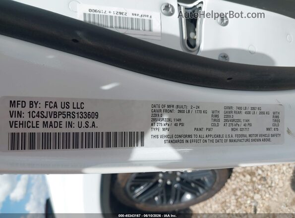 1C4SJVBP5RS133609 2024 JEEP WAGONEER White Widok komory silnika