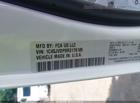 1C4SJVDP0RS176185 2024 JEEP WAGONEER White ძრავის განყოფილების ხედი
