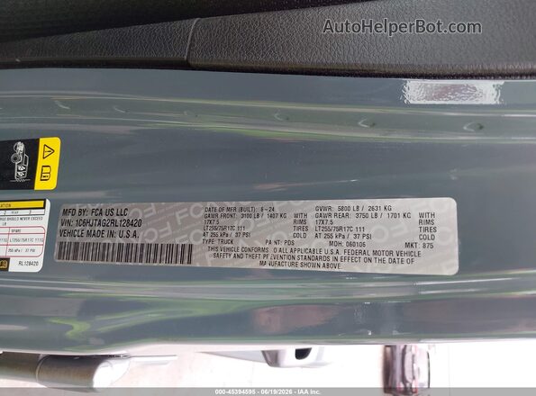 1C6HJTAG2RL128420 2024 JEEP GLADIATOR Gray Շարժիչի բաժամունքի տեսք