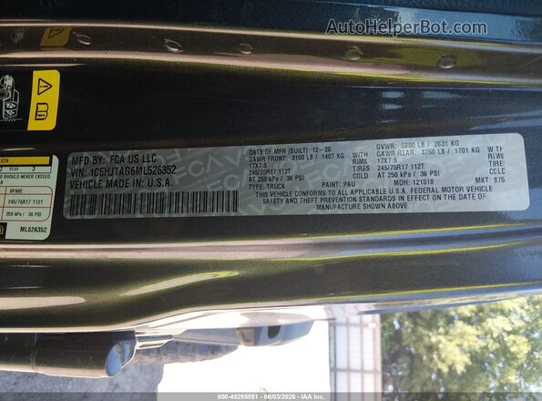 1C6HJTAG6ML526352 2021 JEEP GLADIATOR Gray Вид підкапотного простору
