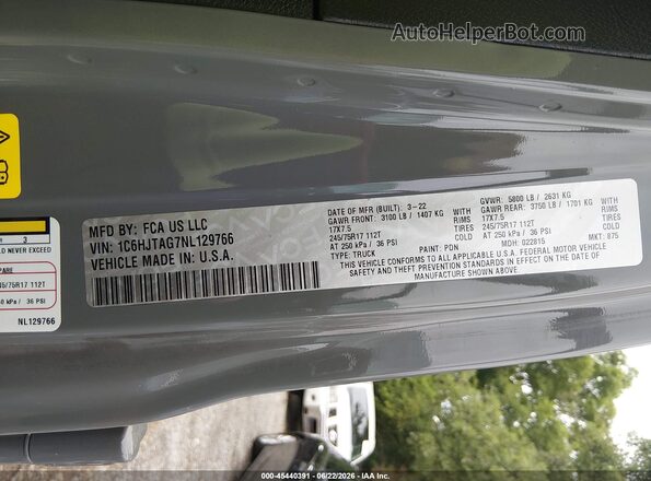 1C6HJTAG7NL129766 2022 JEEP GLADIATOR Gray Вид підкапотного простору