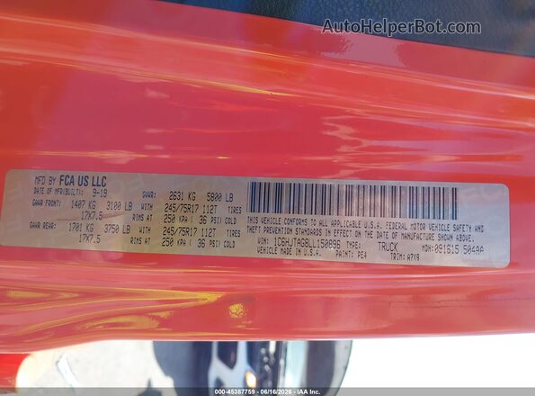 1C6HJTAG8LL150896 2020 JEEP GLADIATOR Orange Widok komory silnika