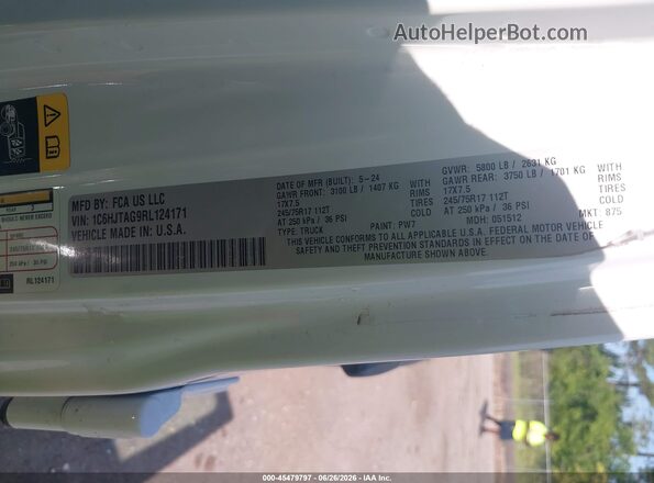1C6HJTAG9RL124171 2024 JEEP GLADIATOR Белый Вид подкапотного пространства
