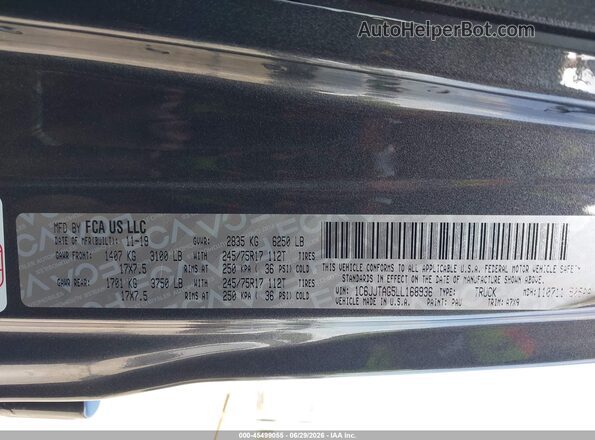 1C6JJTAG5LL168936 2020 JEEP GLADIATOR Black Widok komory silnika