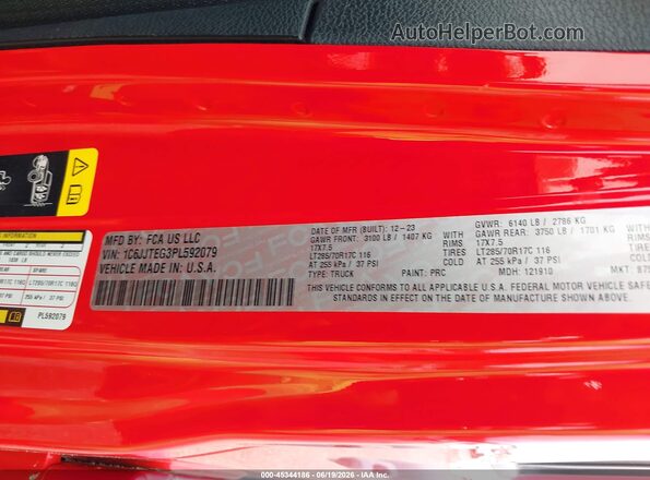 1C6JJTEG3PL592079 2023 JEEP GLADIATOR Red ძრავის განყოფილების ხედი