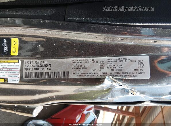 1C6JJTEG9LL210678 2020 JEEP GLADIATOR Gray Շարժիչի բաժամունքի տեսք