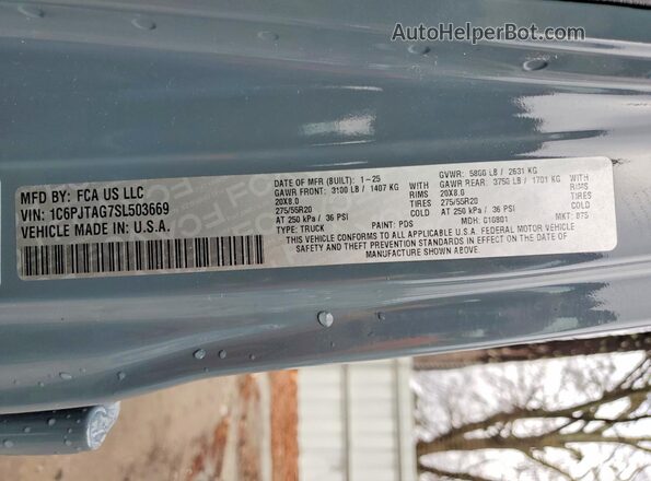 1C6PJTAG7SL503669 2025 JEEP GLADIATOR Gray ძრავის განყოფილების ხედი