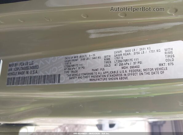 1C6PJTAG8SL548653 2025 JEEP GLADIATOR Green Շարժիչի բաժամունքի տեսք