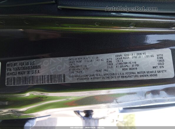 1C6RJTBG6SL540686 2025 JEEP GLADIATOR Black Engine compartment view