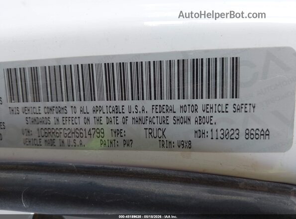 1C6RR6FG2HS614799 2017 RAM 1500 White Вид підкапотного простору
