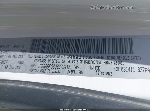 1C6RR6FG3JS272415 2018 RAM 1500 White 