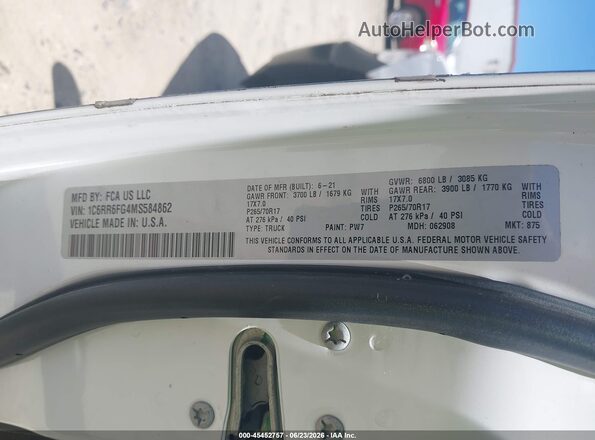 1C6RR6FG4MS584862 2021 RAM 1500 CLASSIC White Engine compartment view