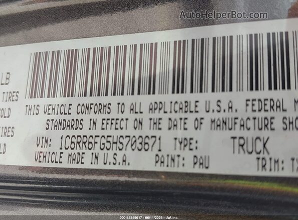 1C6RR6FG5HS703671 2017 RAM 1500 Серый Вид подкапотного пространства