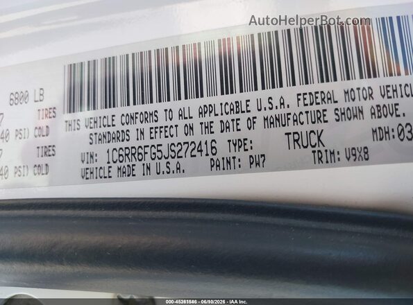1C6RR6FG5JS272416 2018 RAM 1500 White Вид підкапотного простору
