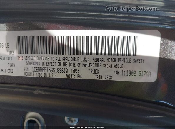 1C6RR6FT5GS189610 2016 RAM 1500 Gray 