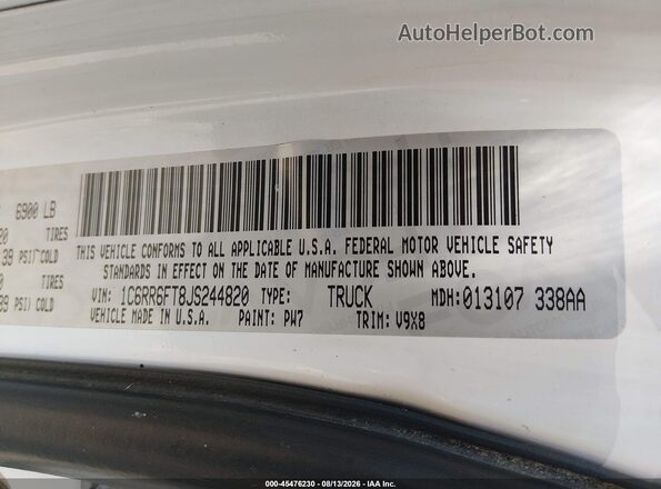 1C6RR6FT8JS244820 2018 RAM 1500 Белый Вид подкапотного пространства