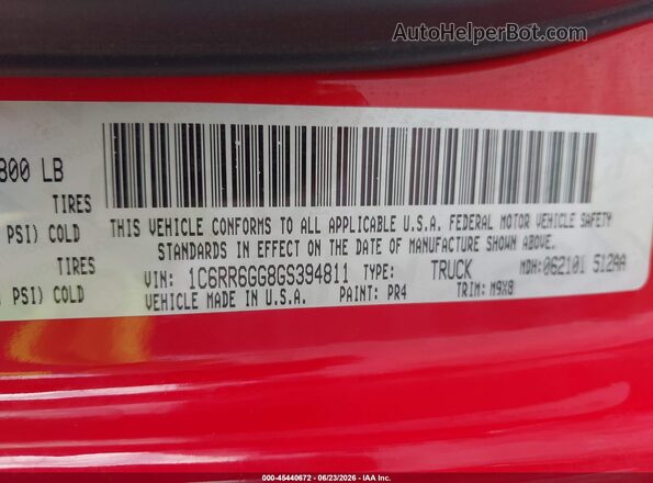 1C6RR6GG8GS394811 2016 RAM 1500 Red ძრავის განყოფილების ხედი