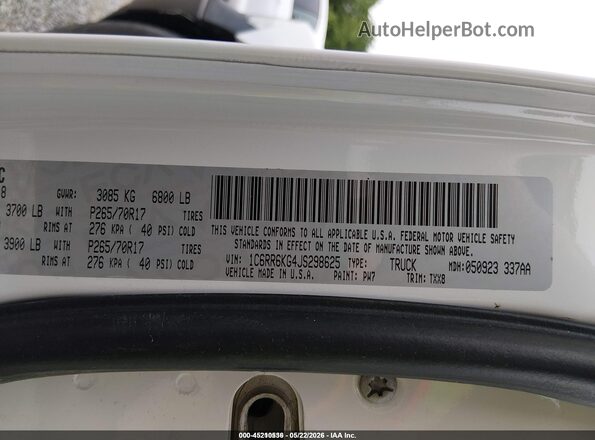 1C6RR6KG4JS298625 2018 RAM 1500 White Engine compartment view