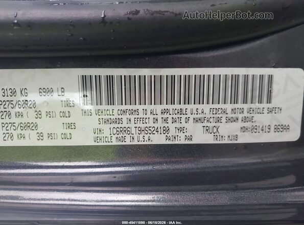 1C6RR6LT9HS524180 2017 RAM 1500 Black Engine compartment view