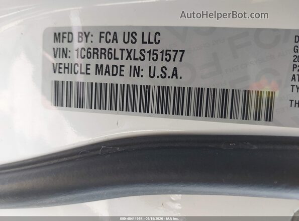 1C6RR6LTXLS151577 2020 RAM 1500 CLASSIC White Engine compartment view