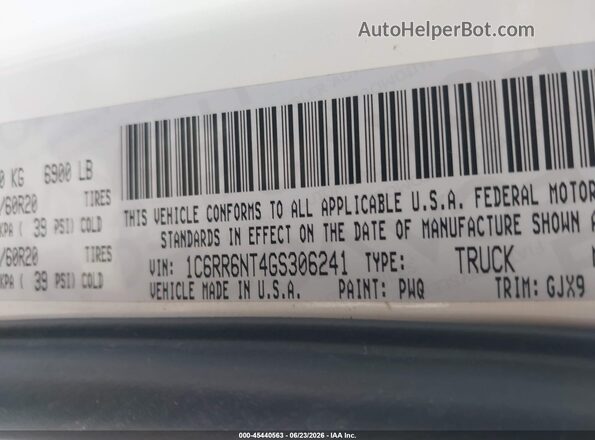 1C6RR6NT4GS306241 2016 RAM 1500 White Вид підкапотного простору