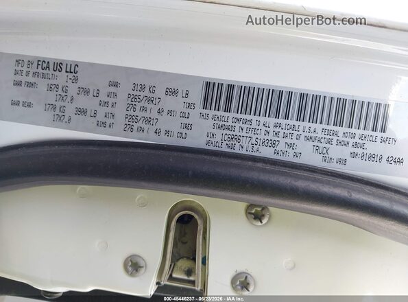 1C6RR6TT7LS103387 2020 RAM 1500 CLASSIC White Engine compartment view