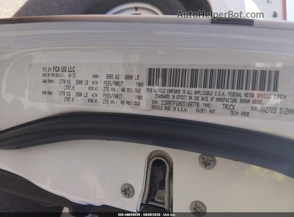 1C6RR7FG0GS108778 2016 RAM 1500 White 