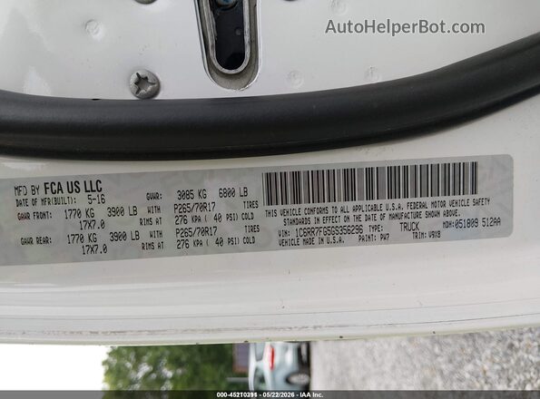 1C6RR7FG5GS356296 2016 RAM 1500 White Շարժիչի բաժամունքի տեսք