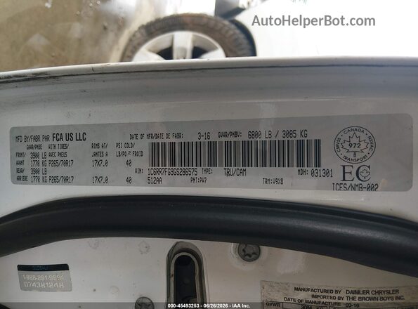 1C6RR7FG9GS286575 2016 RAM 1500 White ძრავის განყოფილების ხედი