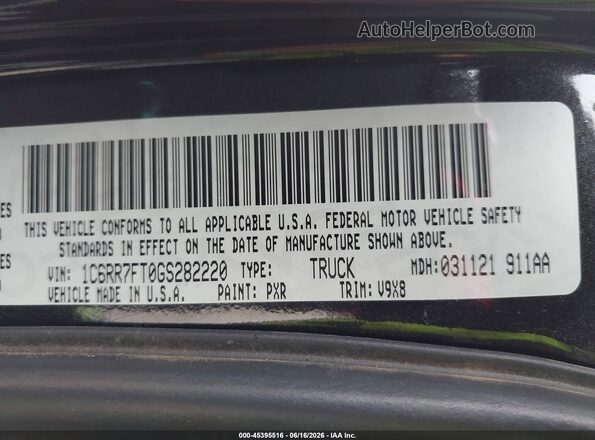 1C6RR7FT0GS282220 2016 RAM 1500 Black ძრავის განყოფილების ხედი