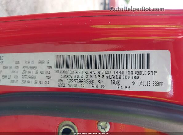 1C6RR7FT3HS565566 2017 RAM 1500 Red Engine compartment view