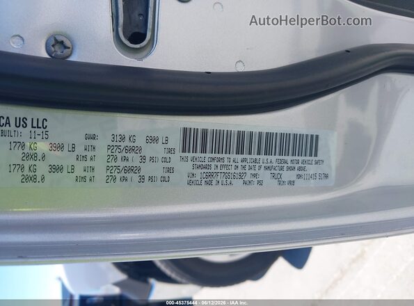1C6RR7FT7GS161927 2016 RAM 1500 Silver 
