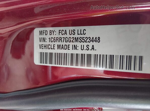 1C6RR7GG2MS523448 2021 RAM 1500 CLASSIC Maroon Engine compartment view